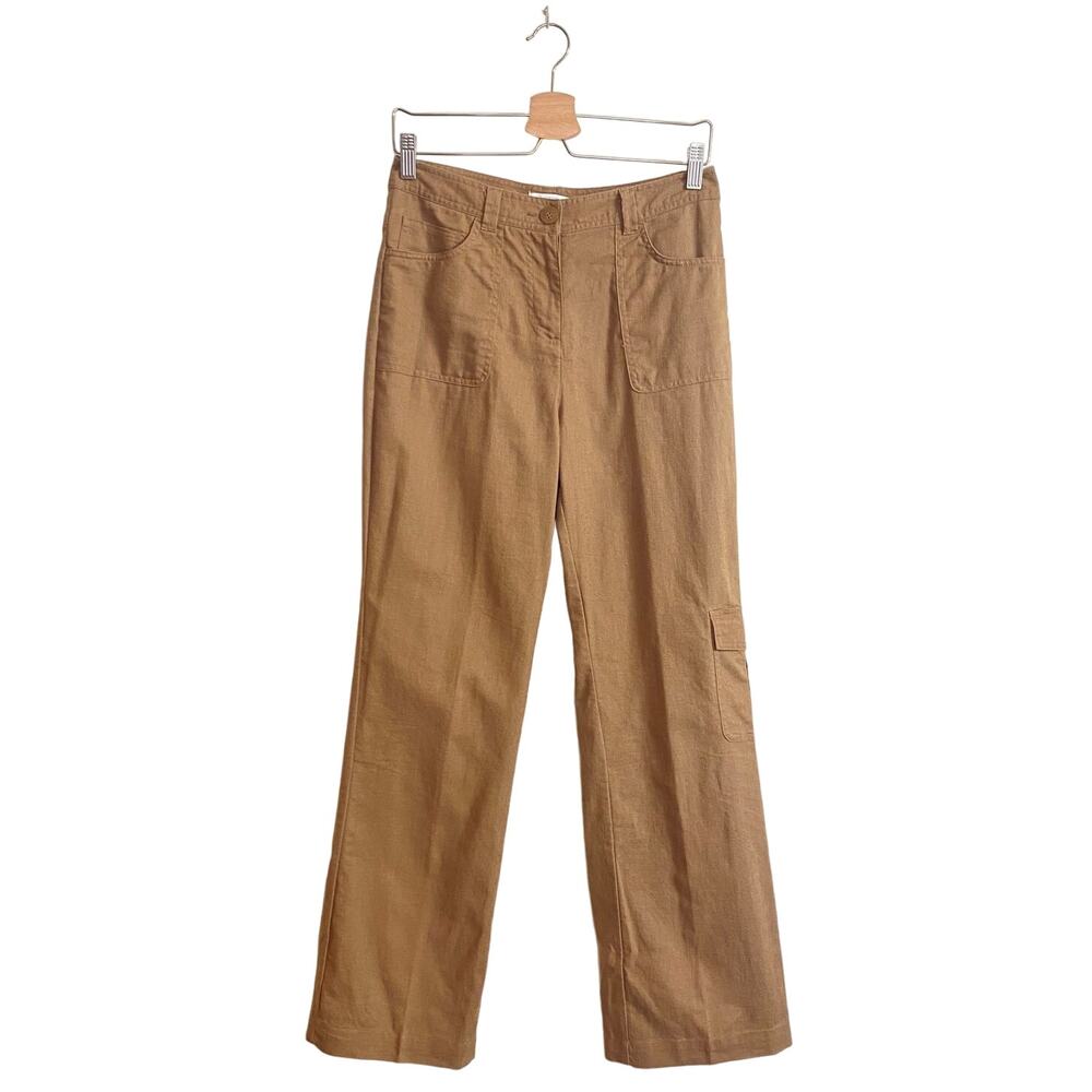 Linen Pants size 6 Trousers Brown Cargo Straight Leg Minimalist Corporate Work